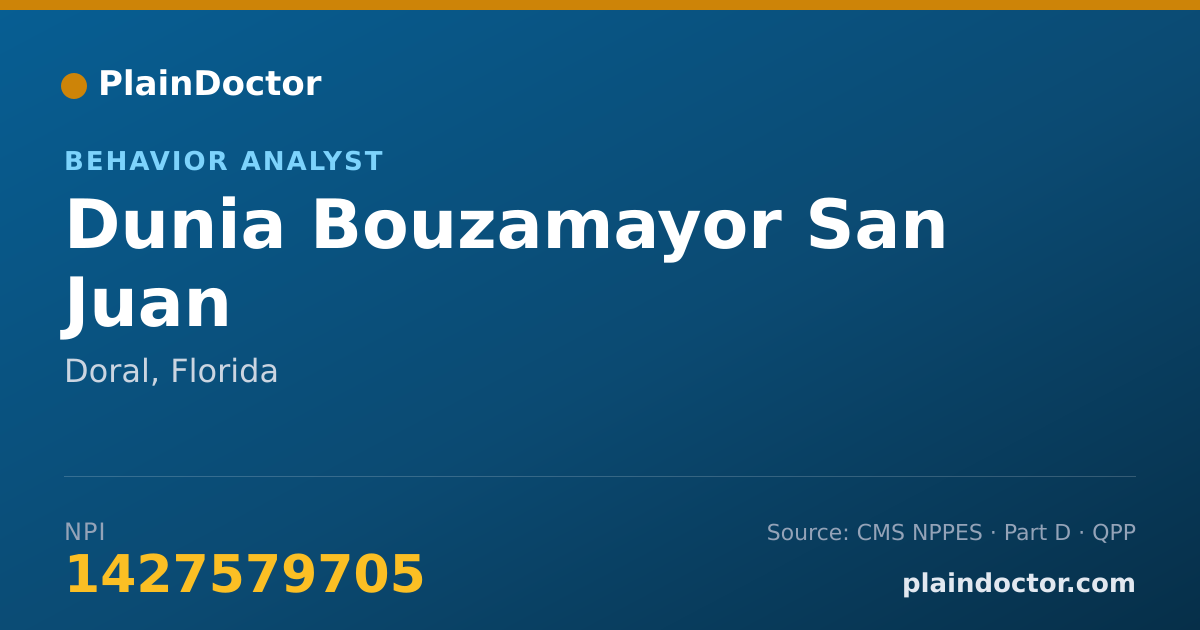 Shareable card for Dunia Bouzamayor San Juan - Behavior Analyst, Doral, FL
