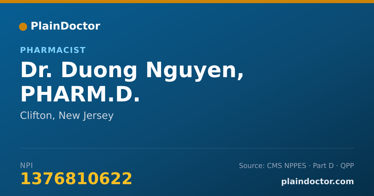 Shareable card for Duong Nguyen, PHARM.D. - Pharmacist, Clifton, NJ