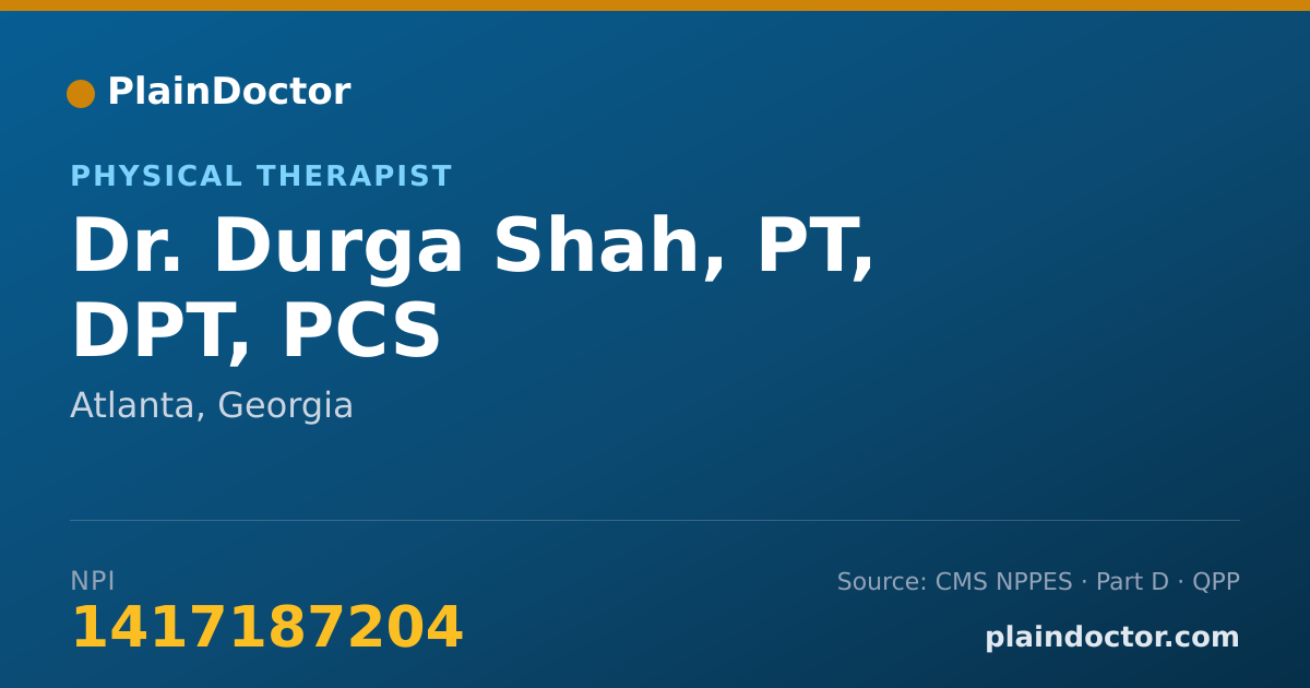 Shareable card for Durga Shah, PT, DPT, PCS - Physical Therapist, Atlanta, GA
