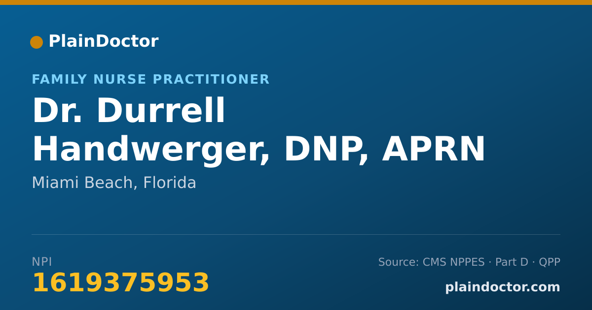 Shareable card for Durrell Handwerger, DNP, APRN - Family Nurse Practitioner, Miami Beach, FL