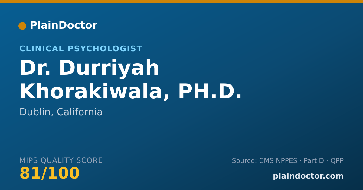 Shareable card for Durriyah Khorakiwala, PH.D. - Clinical Psychologist, Dublin, CA