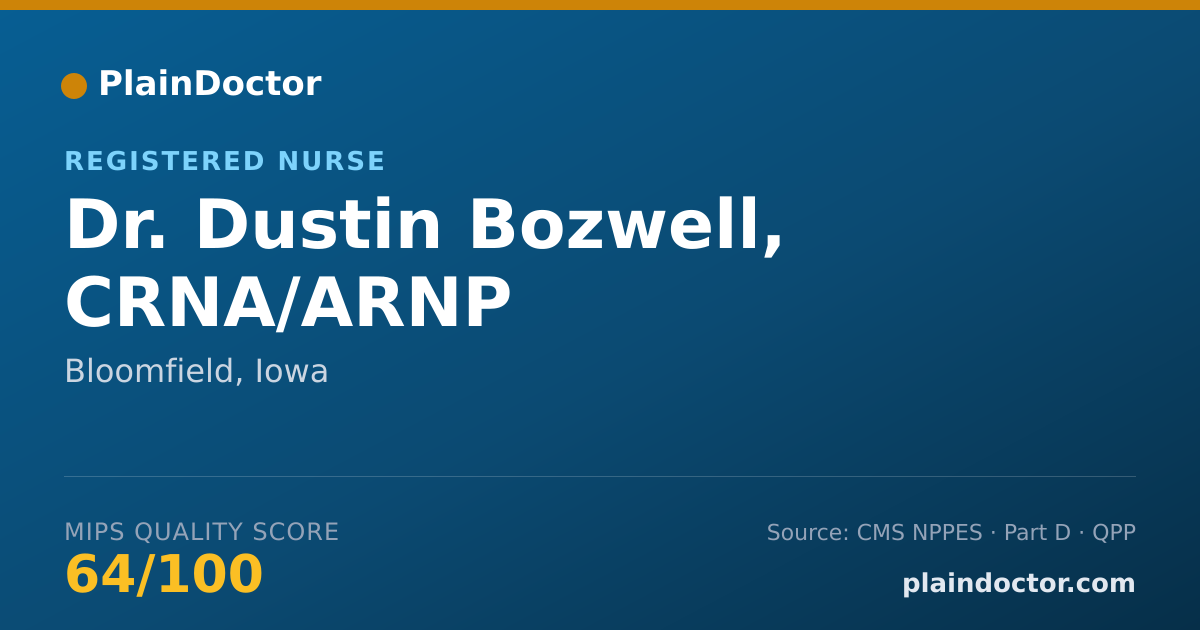 Shareable card for Dustin Bozwell, CRNA/ARNP - Registered Nurse, Bloomfield, IA