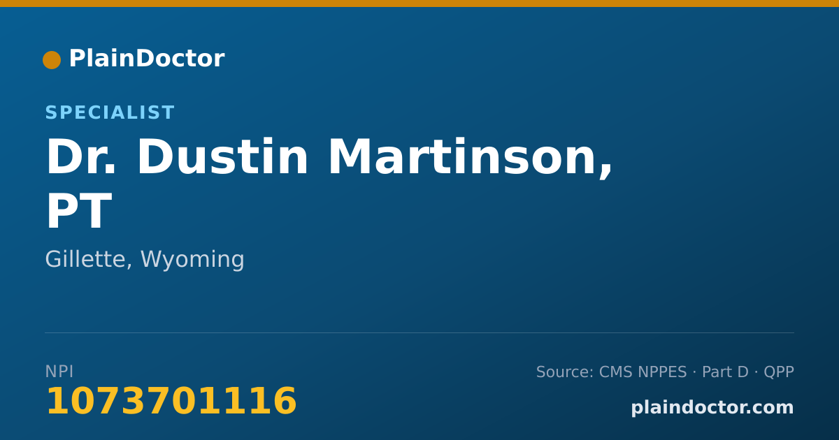 Shareable card for Dustin Martinson, PT - Specialist, Gillette, WY