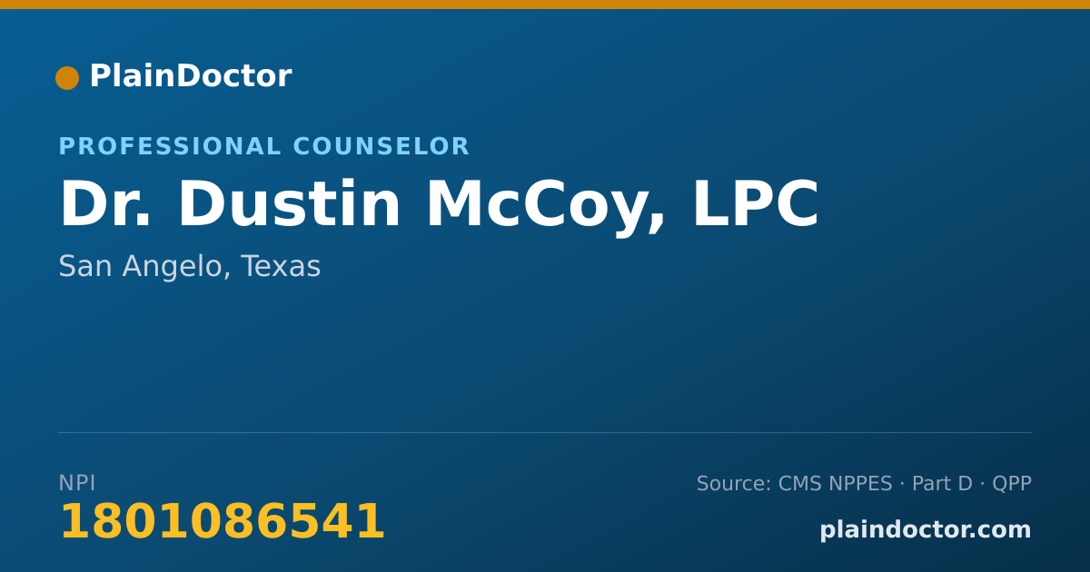 Shareable card for Dustin McCoy, LPC - Professional Counselor, San Angelo, TX