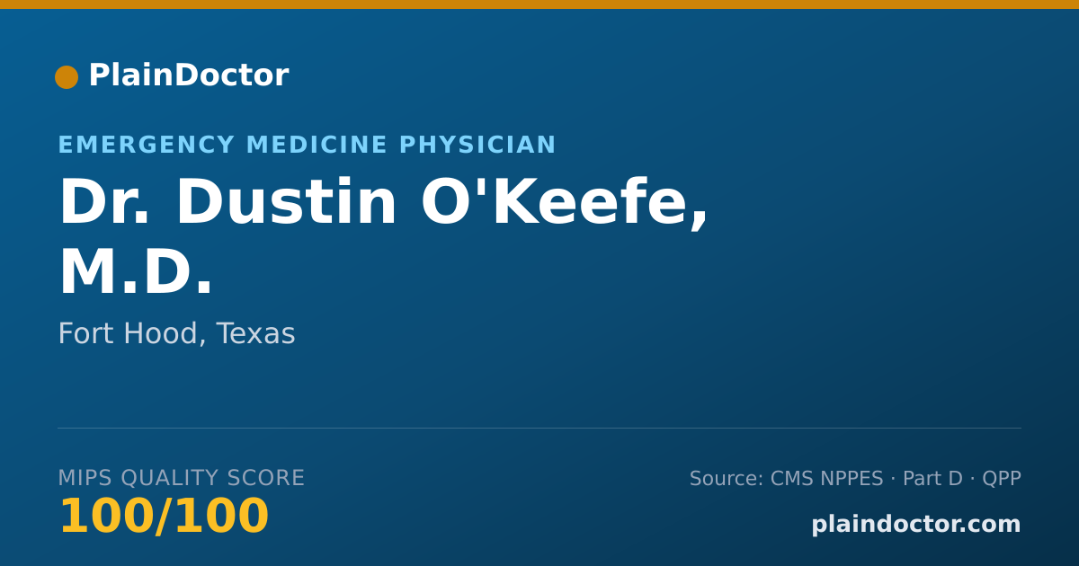 Shareable card for Dustin O'Keefe, M.D. - Emergency Medicine Physician, Fort Hood, TX