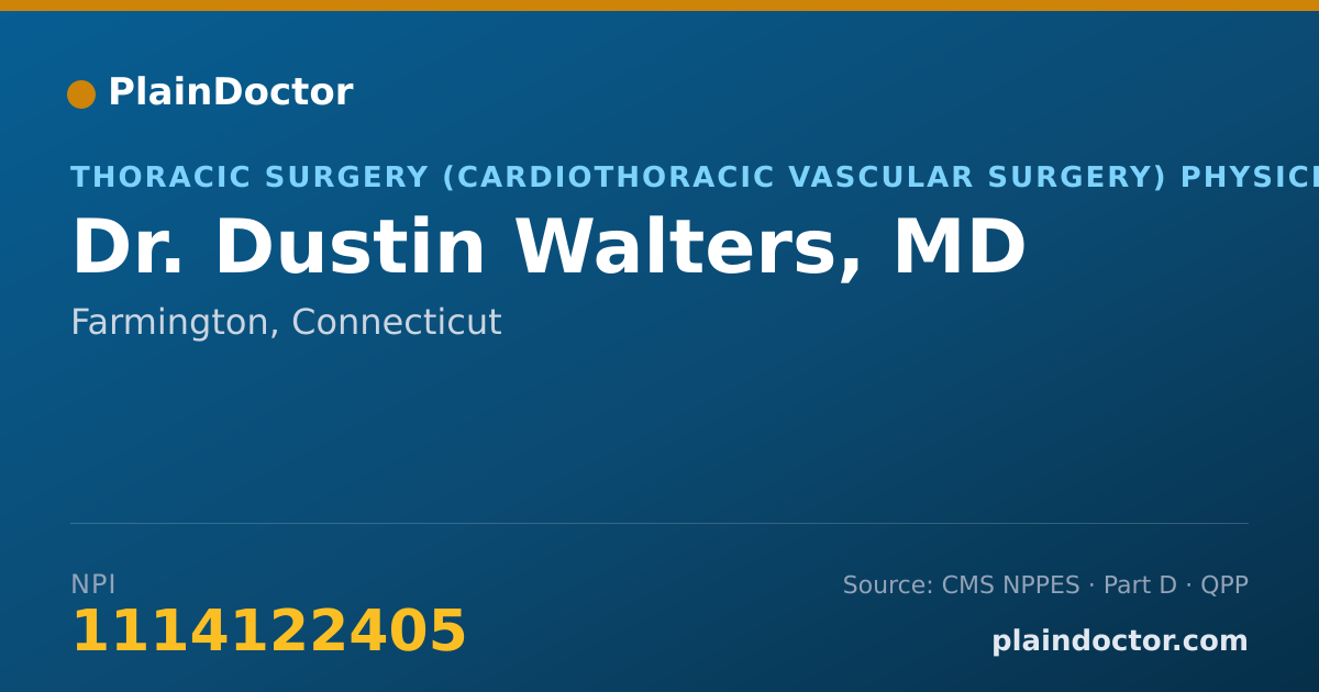 Shareable card for Dustin Walters, MD - Thoracic Surgery (Cardiothoracic Vascular Surgery) Physician, Farmington, CT