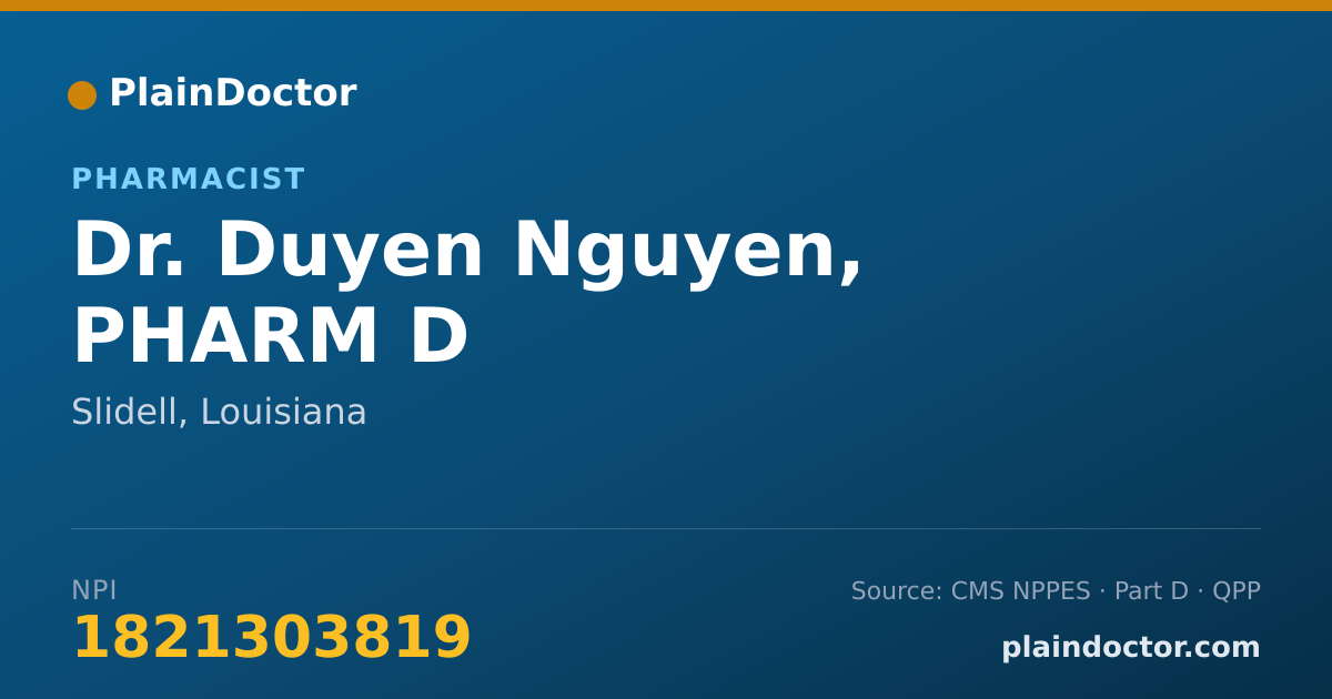 Shareable card for Duyen Nguyen, PHARM D - Pharmacist, Slidell, LA