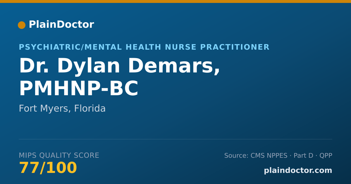 Shareable card for Dylan Demars, PMHNP-BC - Psychiatric/Mental Health Nurse Practitioner, Fort Myers, FL
