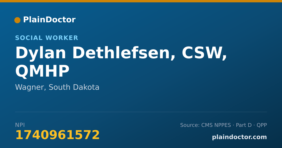 Shareable card for Dylan Dethlefsen, CSW, QMHP - Social Worker, Wagner, SD