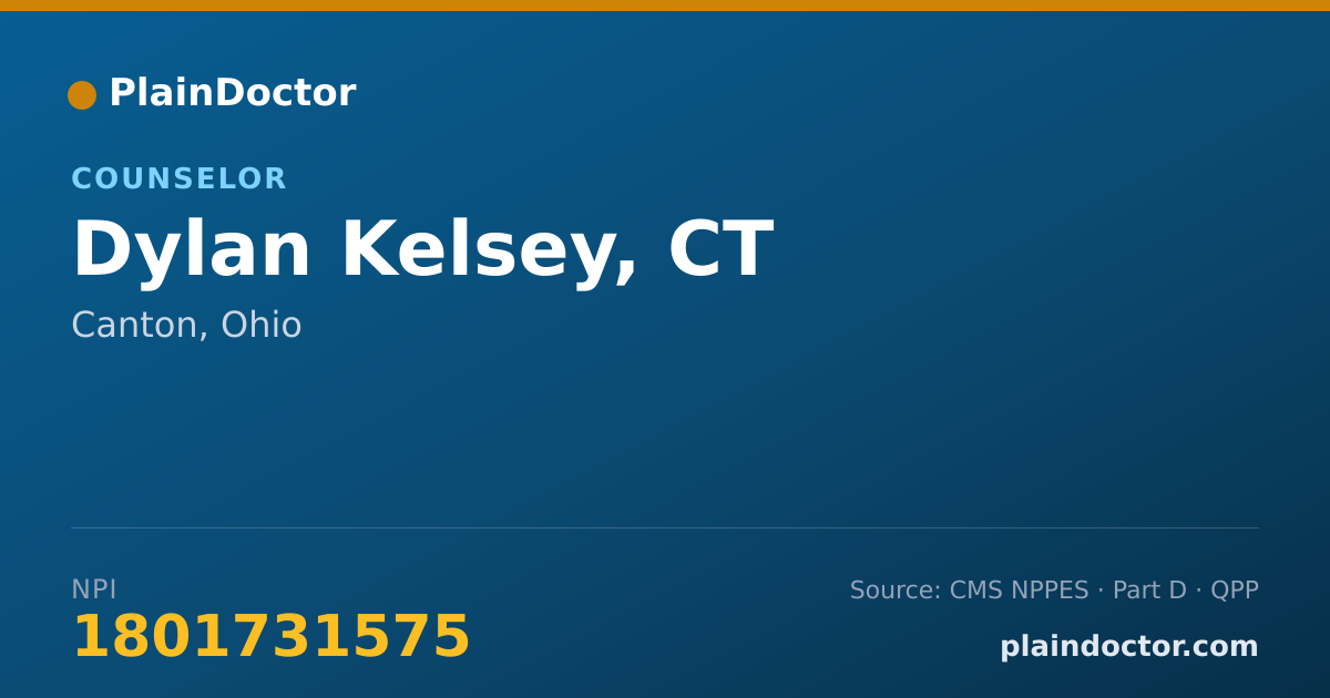 Shareable card for Dylan Kelsey, CT - Counselor, Canton, OH