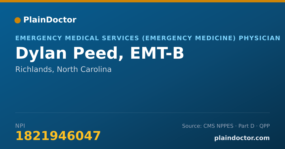 Shareable card for Dylan Peed, EMT-B - Emergency Medical Services (Emergency Medicine) Physician, Richlands, NC