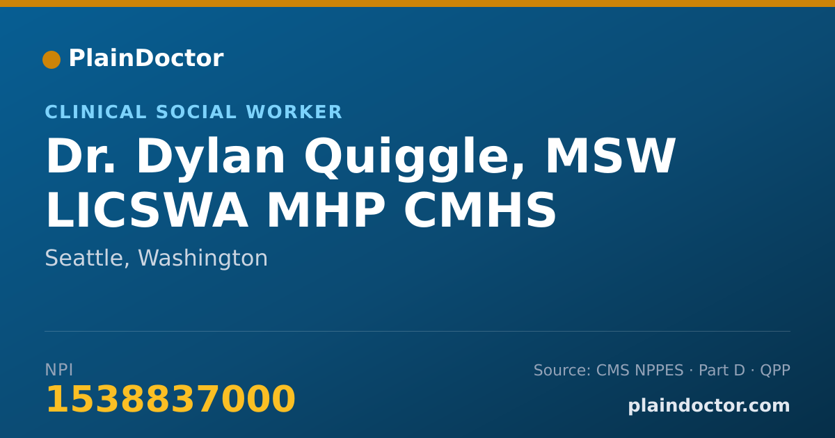 Shareable card for Dylan Quiggle, MSW LICSWA MHP CMHS - Clinical Social Worker, Seattle, WA