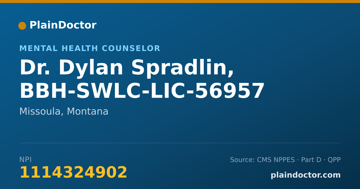 Shareable card for Dylan Spradlin, BBH-SWLC-LIC-56957 - Mental Health Counselor, Missoula, MT