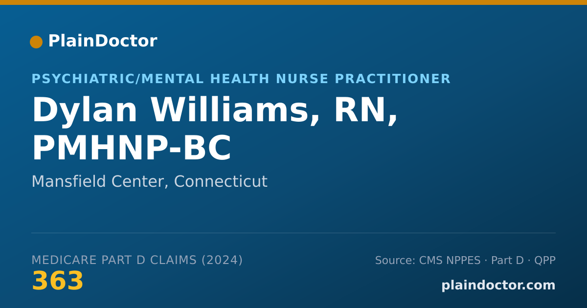 Shareable card for Dylan Williams, RN, PMHNP-BC - Psychiatric/Mental Health Nurse Practitioner, Mansfield Center, CT