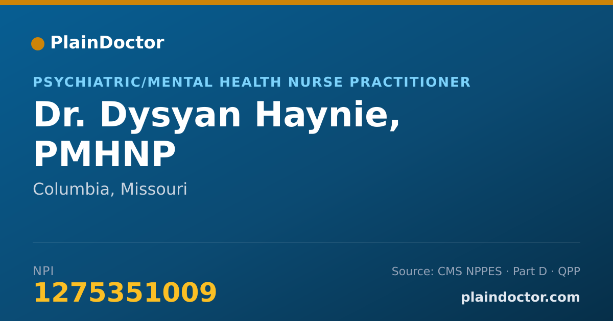 Shareable card for Dysyan Haynie, PMHNP - Psychiatric/Mental Health Nurse Practitioner, Columbia, MO