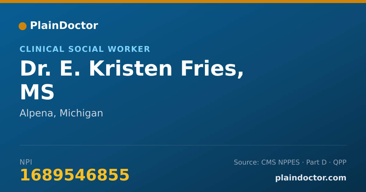 Shareable card for E. Kristen Fries, MS - Clinical Social Worker, Alpena, MI