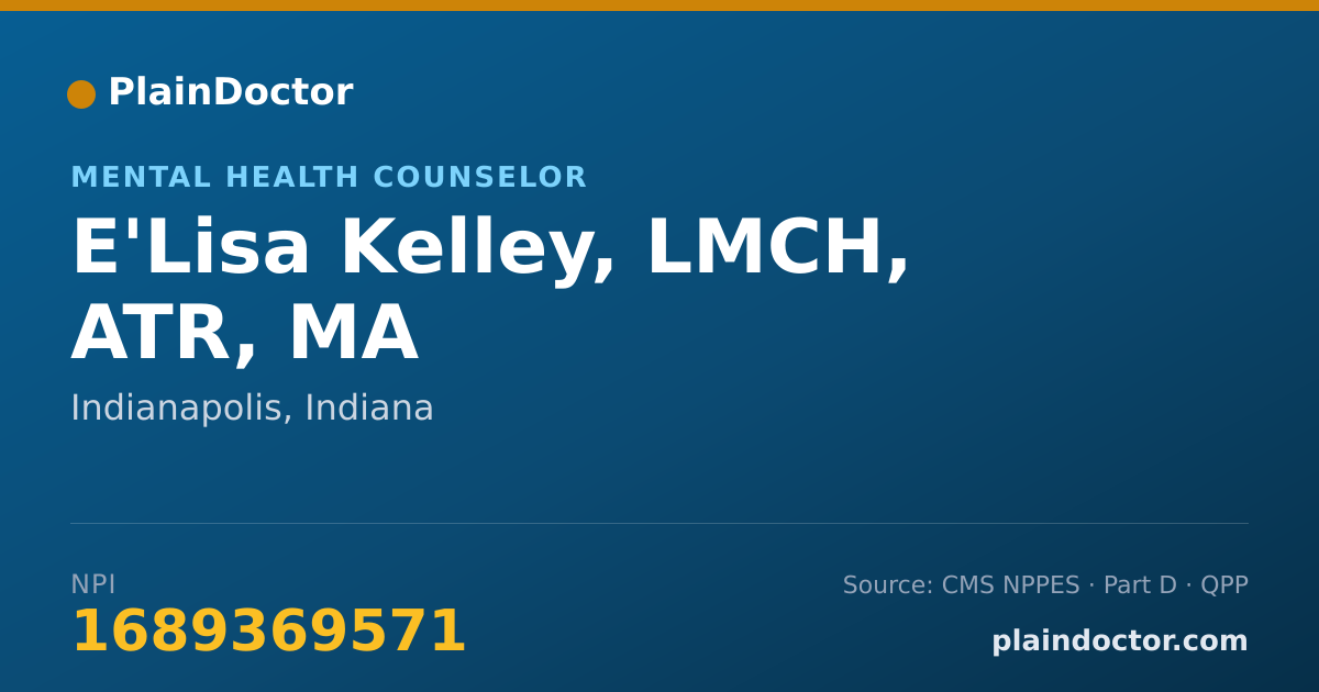Shareable card for E'Lisa Kelley, LMCH, ATR, MA - Mental Health Counselor, Indianapolis, IN