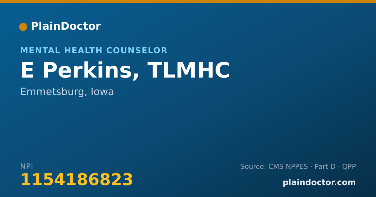Shareable card for E Perkins, TLMHC - Mental Health Counselor, Emmetsburg, IA