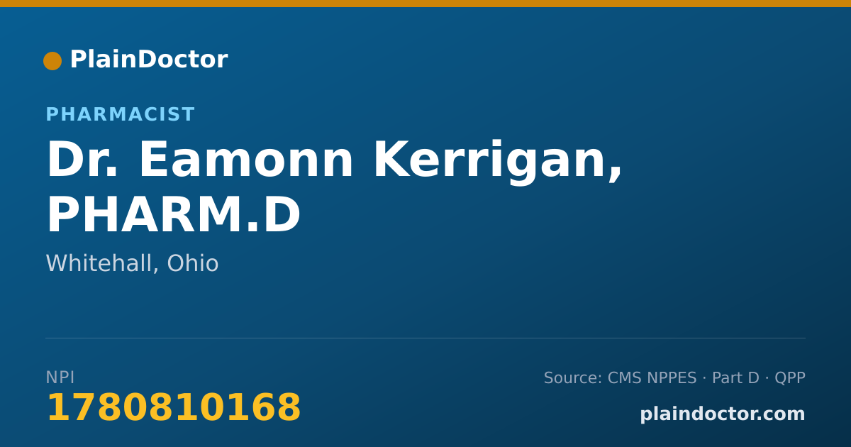 Shareable card for Eamonn Kerrigan, PHARM.D - Pharmacist, Whitehall, OH