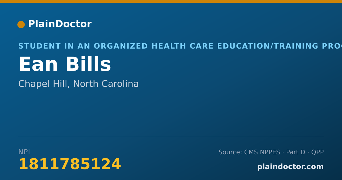Shareable card for Ean Bills - Student in an Organized Health Care Education/Training Program, Chapel Hill, NC