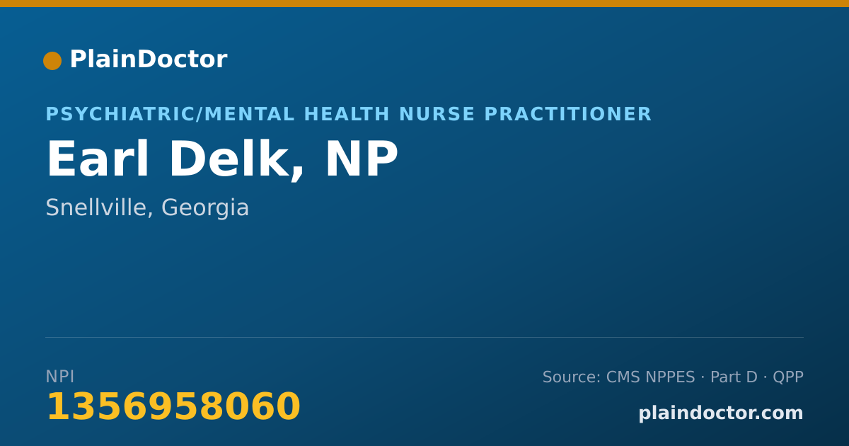 Shareable card for Earl Delk, NP - Psychiatric/Mental Health Nurse Practitioner, Snellville, GA