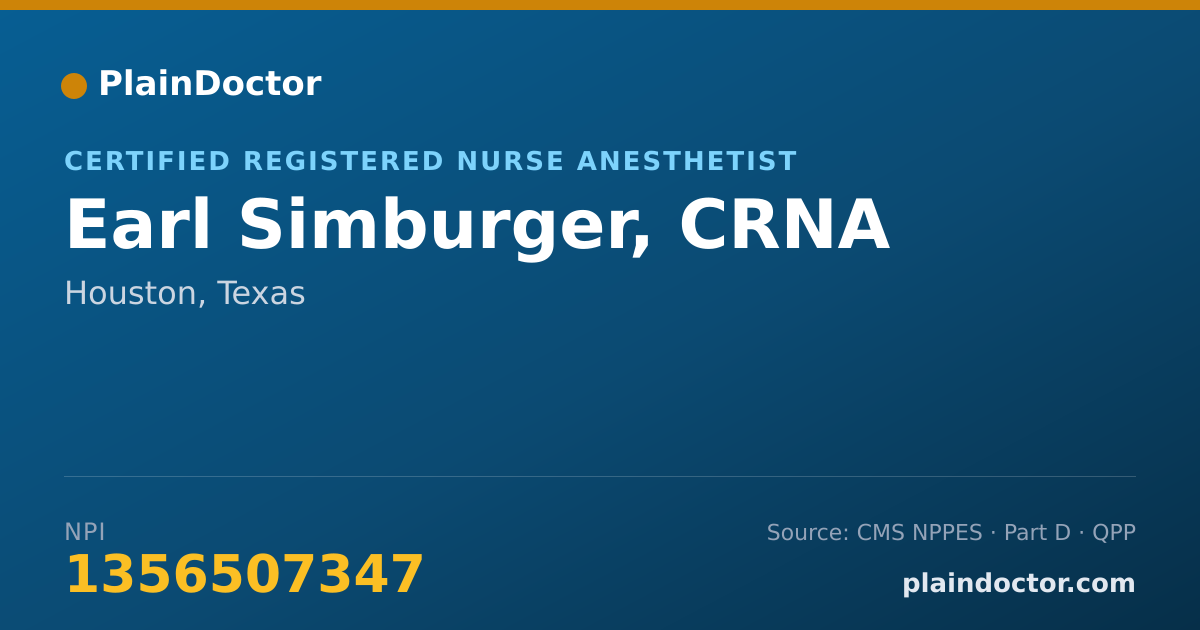 Shareable card for Earl Simburger, CRNA - Certified Registered Nurse Anesthetist, Houston, TX