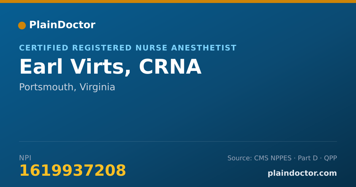 Shareable card for Earl Virts, CRNA - Certified Registered Nurse Anesthetist, Portsmouth, VA