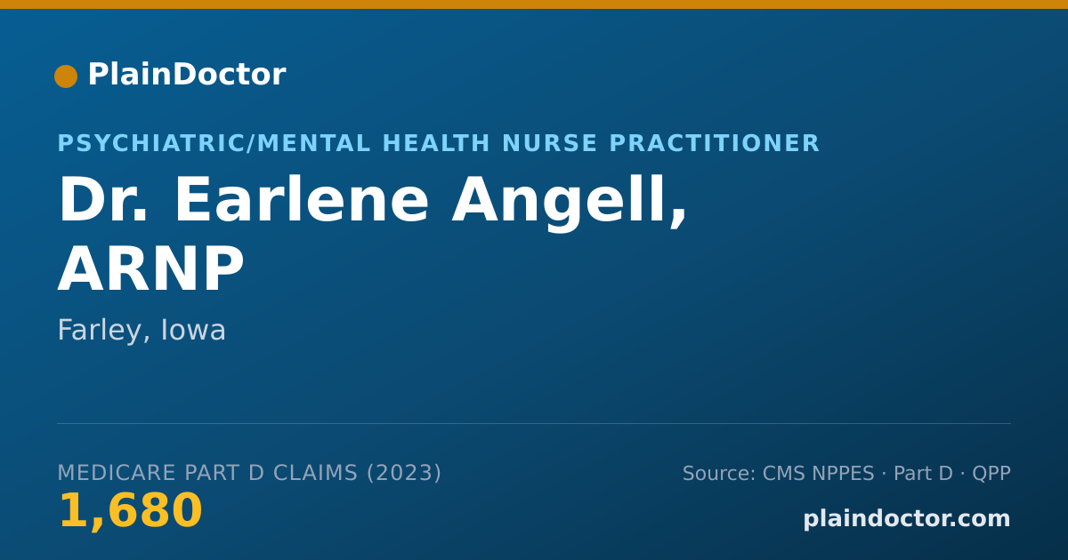 Shareable card for Earlene Angell, ARNP - Psychiatric/Mental Health Nurse Practitioner, Farley, IA