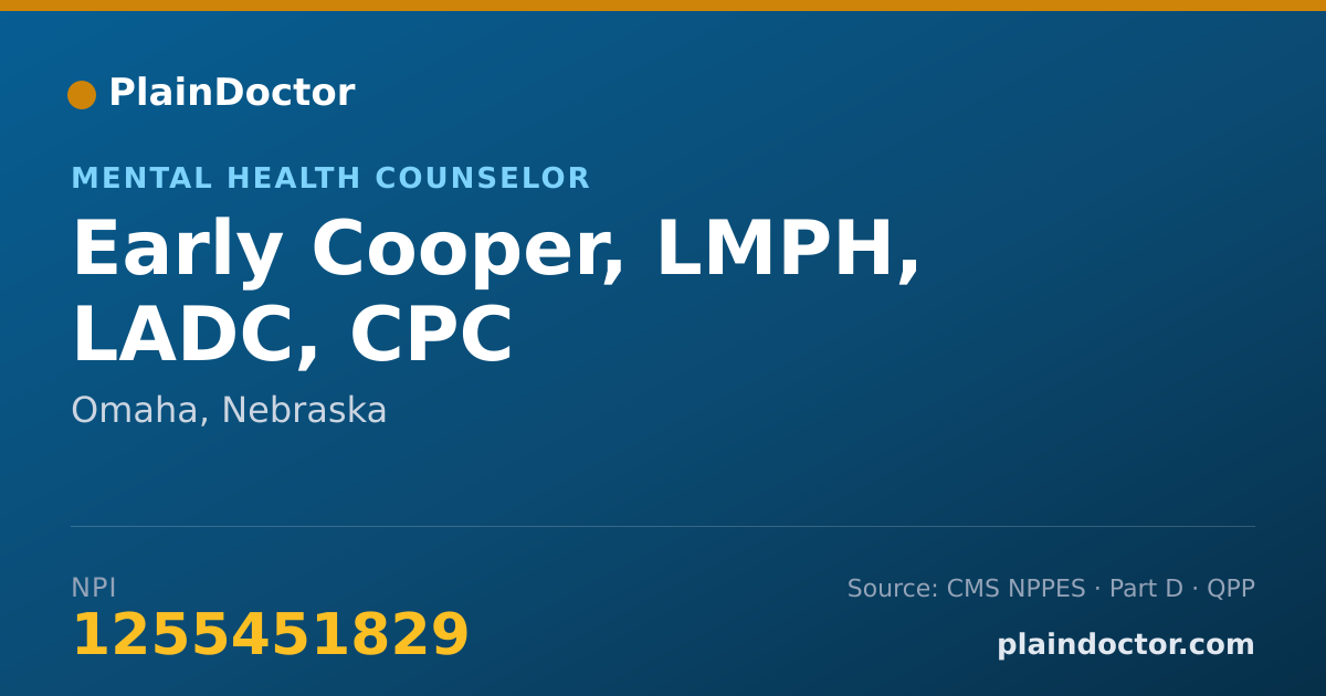 Shareable card for Early Cooper, LMPH, LADC, CPC - Mental Health Counselor, Omaha, NE