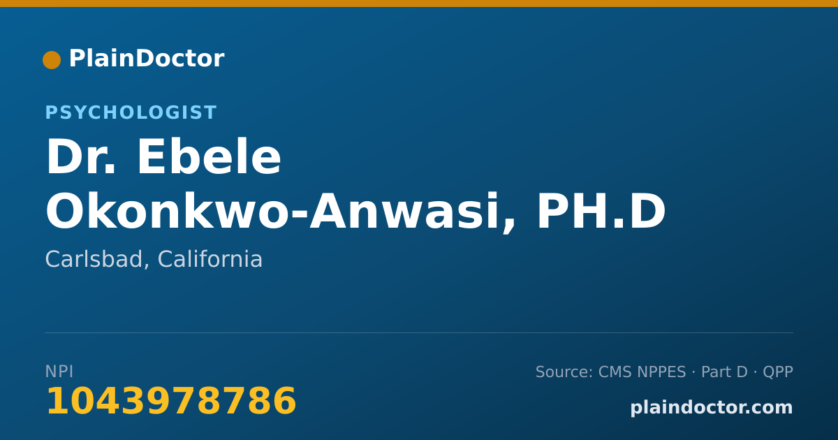 Shareable card for Ebele Okonkwo-Anwasi, PH.D - Psychologist, Carlsbad, CA