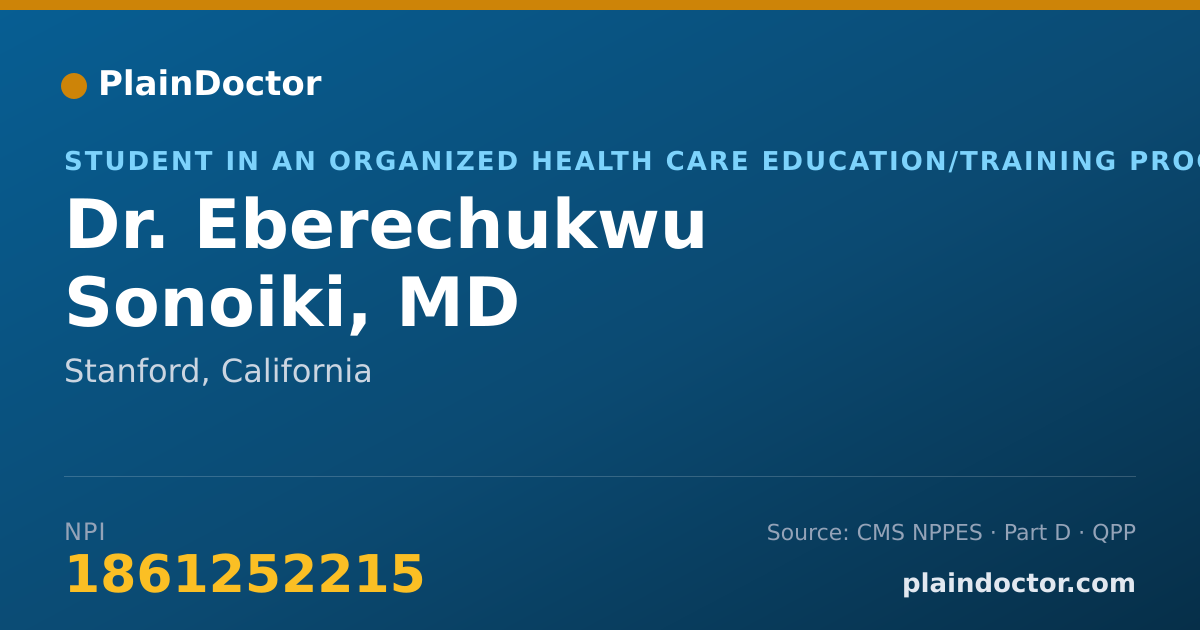 Shareable card for Eberechukwu Sonoiki, MD - Student in an Organized Health Care Education/Training Program, Stanford, CA