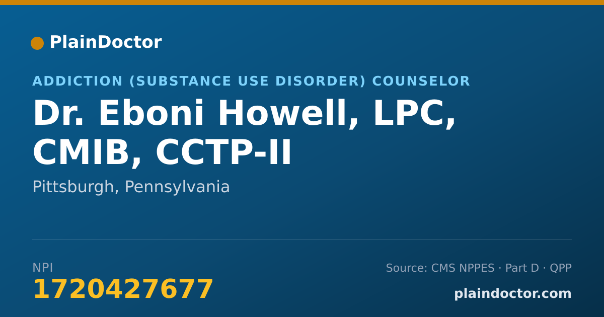 Shareable card for Eboni Howell, LPC, CMIB, CCTP-II - Addiction (Substance Use Disorder) Counselor, Pittsburgh, PA