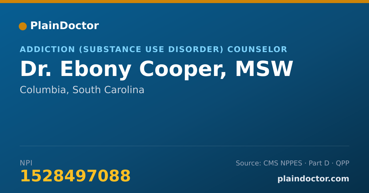 Shareable card for Ebony Cooper, MSW - Addiction (Substance Use Disorder) Counselor, Columbia, SC