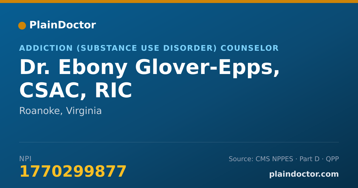 Shareable card for Ebony Glover-Epps, CSAC,  RIC - Addiction (Substance Use Disorder) Counselor, Roanoke, VA