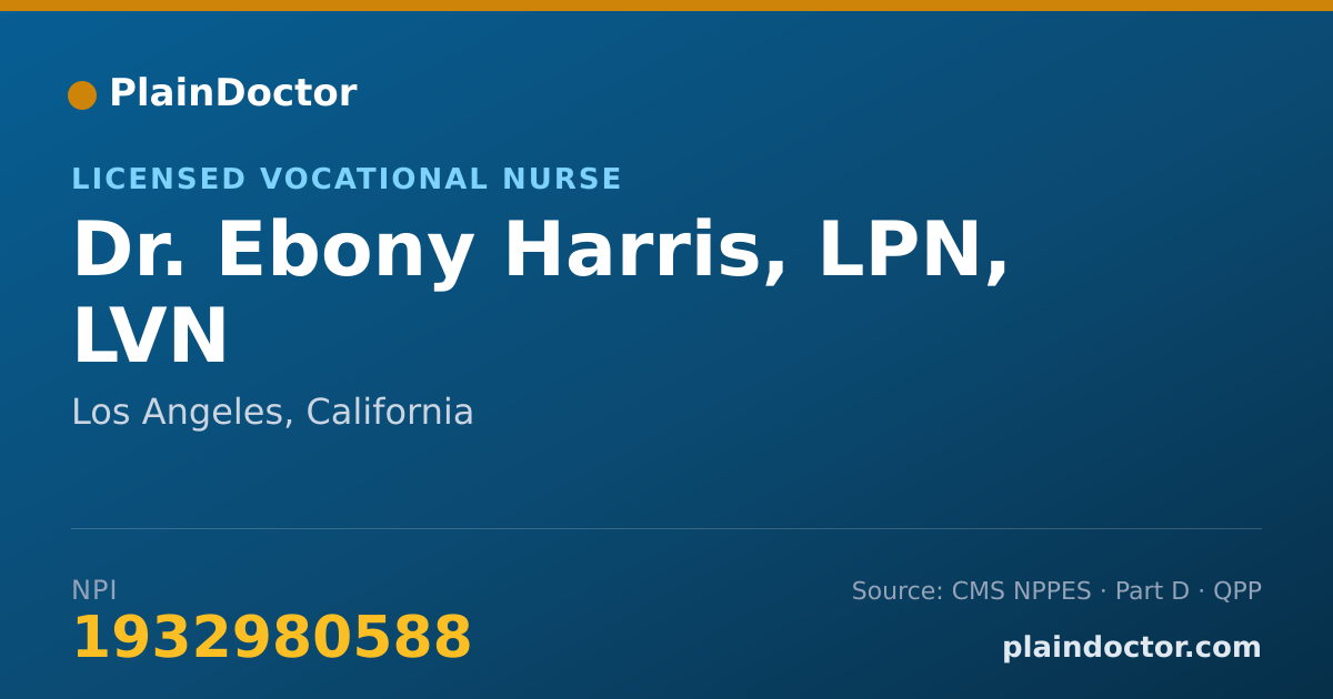 Shareable card for Ebony Harris, LPN, LVN - Licensed Vocational Nurse, Los Angeles, CA