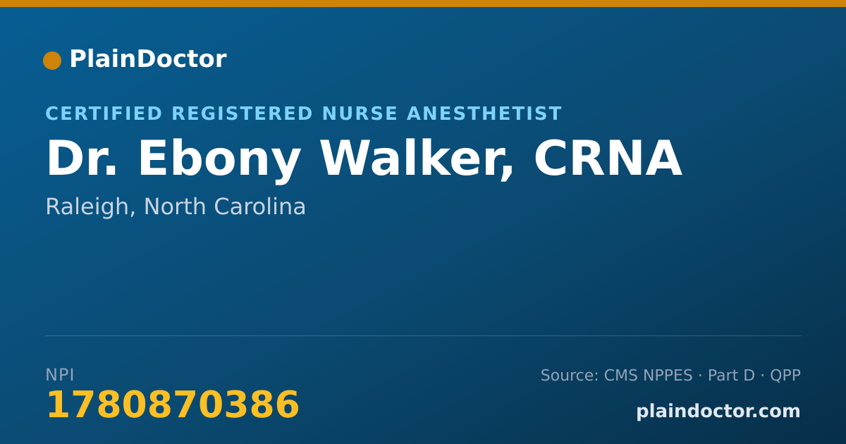 Shareable card for Ebony Walker, CRNA - Certified Registered Nurse Anesthetist, Raleigh, NC