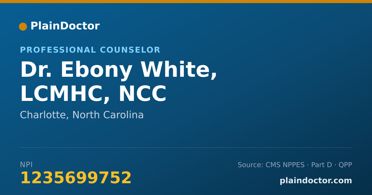 Shareable card for Ebony White, LCMHC, NCC - Professional Counselor, Charlotte, NC