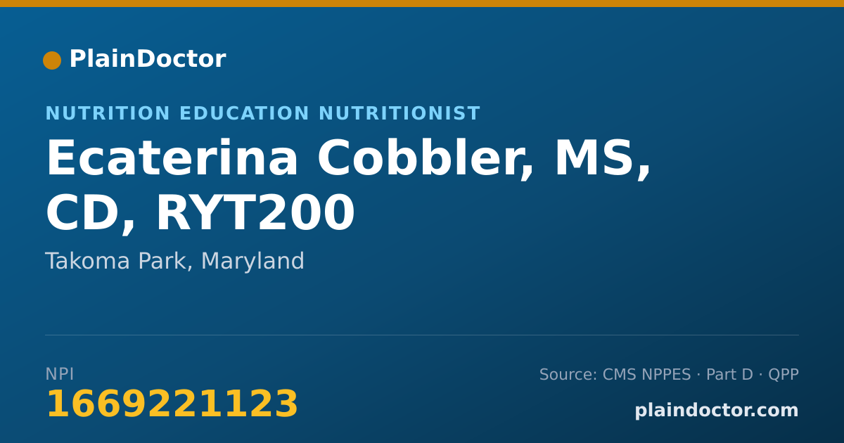 Shareable card for Ecaterina Cobbler, MS, CD, RYT200 - Nutrition Education Nutritionist, Takoma Park, MD
