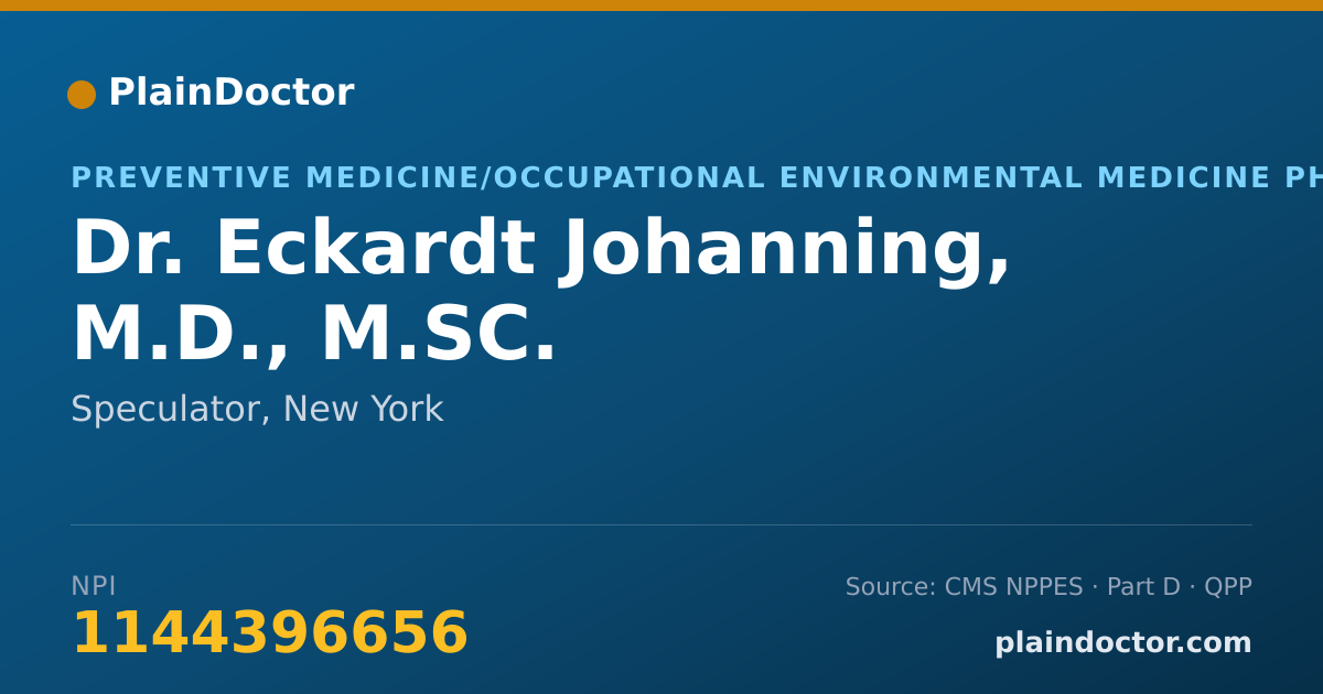 Shareable card for Eckardt Johanning, M.D., M.SC. - Preventive Medicine/Occupational Environmental Medicine Physician, Speculator, NY