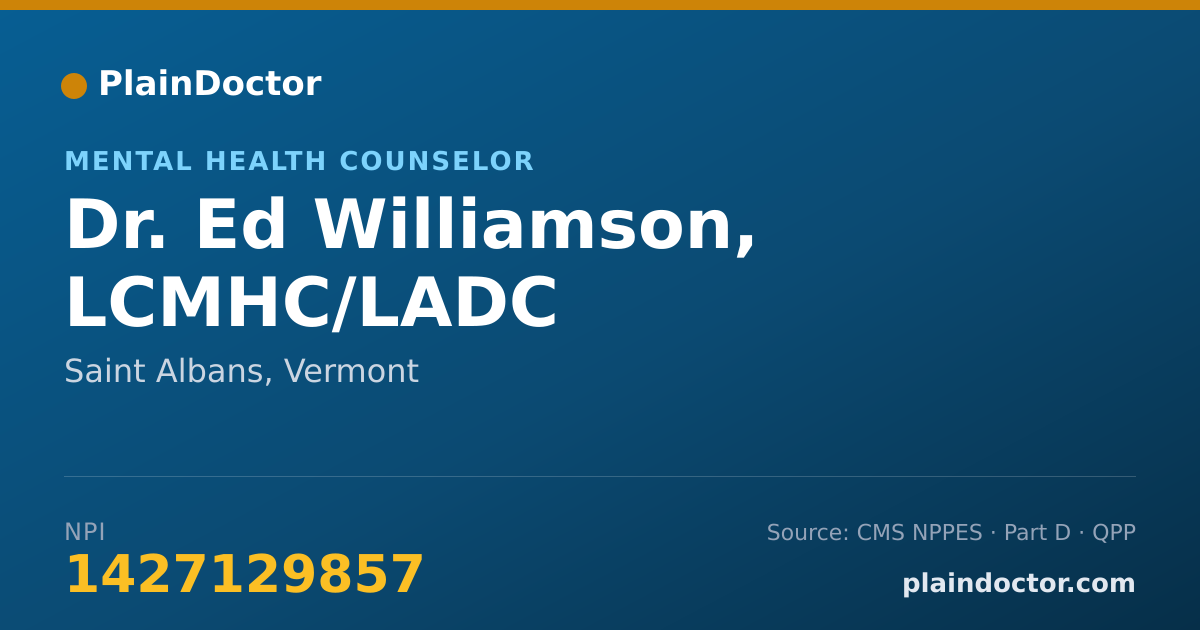 Shareable card for Ed Williamson, LCMHC/LADC - Mental Health Counselor, Saint Albans, VT