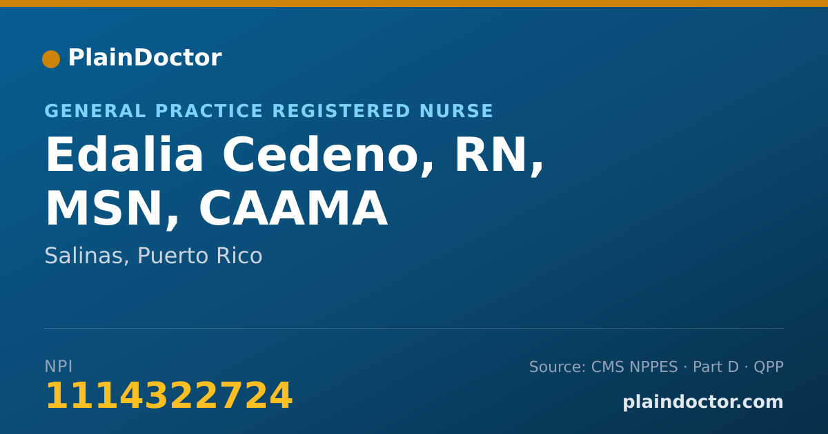 Shareable card for Edalia Cedeno, RN, MSN, CAAMA - General Practice Registered Nurse, Salinas, PR