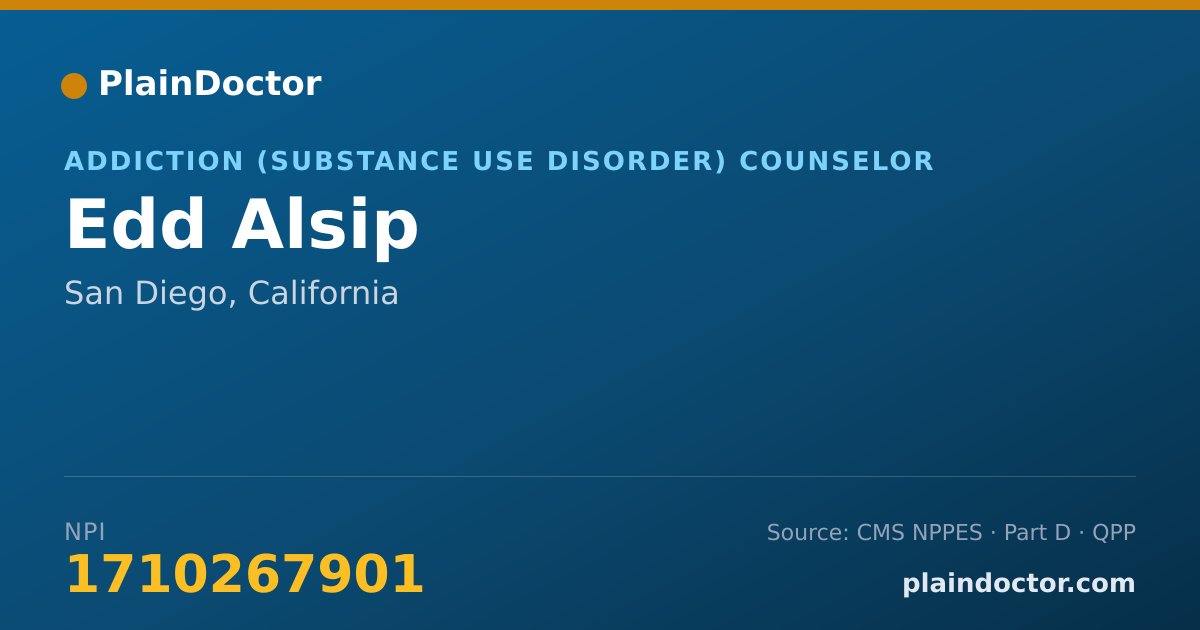 Shareable card for Edd Alsip - Addiction (Substance Use Disorder) Counselor, San Diego, CA