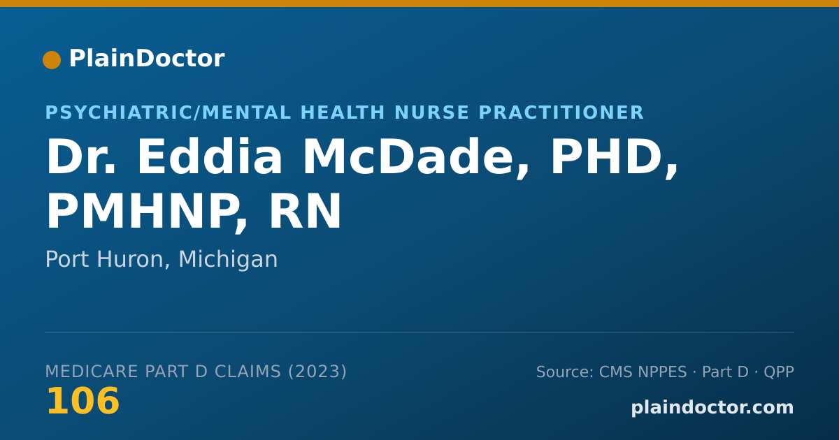 Shareable card for Eddia McDade, PHD, PMHNP, RN - Psychiatric/Mental Health Nurse Practitioner, Port Huron, MI
