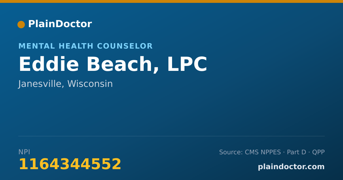 Shareable card for Eddie Beach, LPC - Mental Health Counselor, Janesville, WI