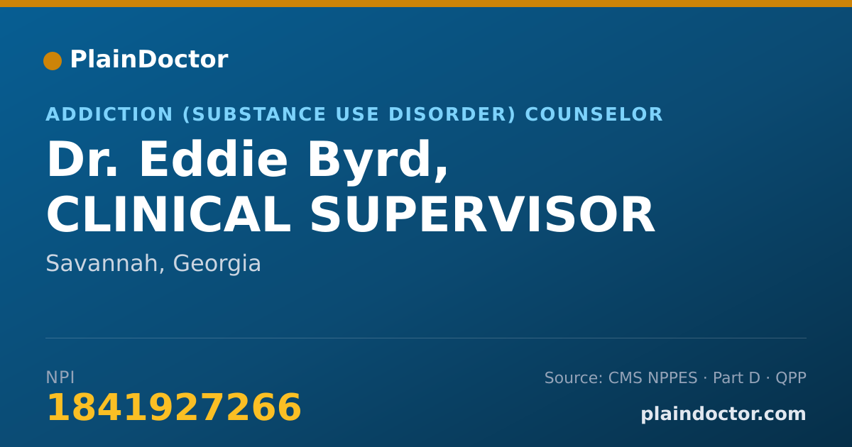 Shareable card for Eddie Byrd, CLINICAL SUPERVISOR - Addiction (Substance Use Disorder) Counselor, Savannah, GA