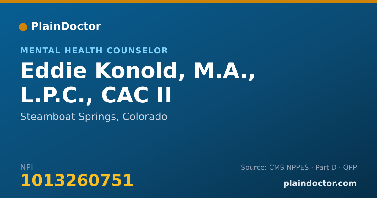 Shareable card for Eddie Konold, M.A., L.P.C., CAC II - Mental Health Counselor, Steamboat Springs, CO