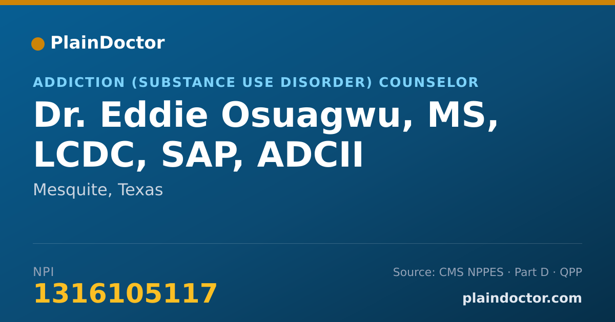Shareable card for Eddie Osuagwu, MS, LCDC, SAP, ADCII - Addiction (Substance Use Disorder) Counselor, Mesquite, TX