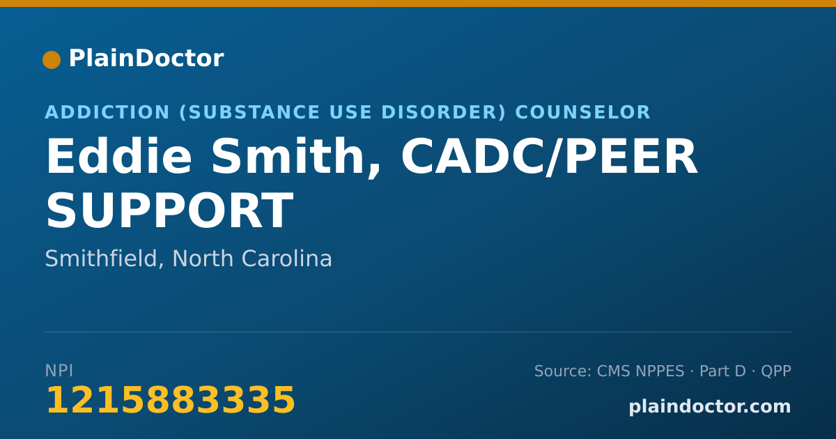 Shareable card for Eddie Smith, CADC/PEER SUPPORT - Peer Specialist, Smithfield, NC
