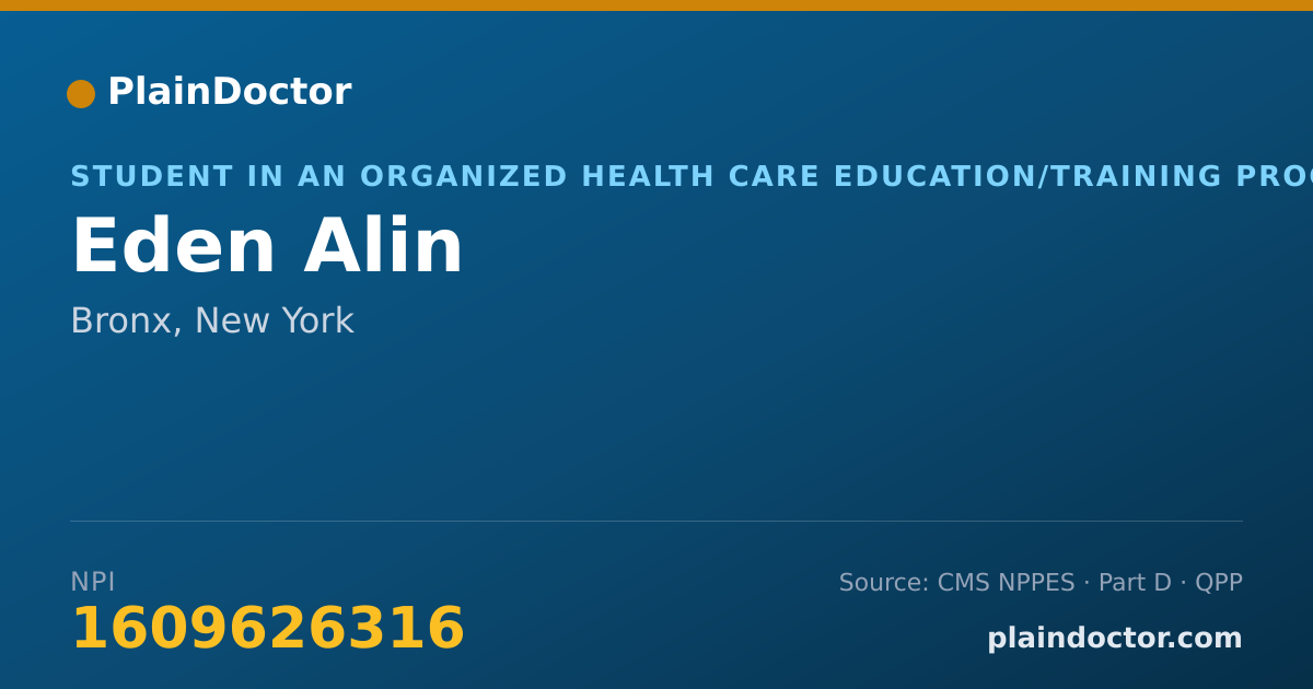 Shareable card for Eden Alin - Student in an Organized Health Care Education/Training Program, Bronx, NY