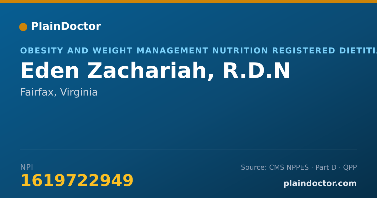 Shareable card for Eden Zachariah, R.D.N - Obesity and Weight Management Nutrition Registered Dietitian, Fairfax, VA